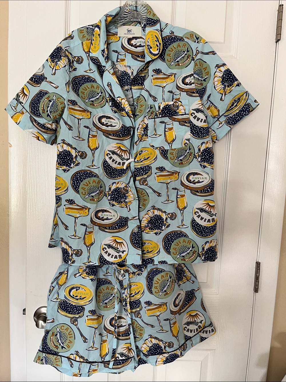 Printfresh organic cotton short sleeve pajama set champagne caviar pale blue Med